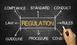 Interface graphique des règles de conformité aux lois et réglementations pour la planification de la politique de qualité des entreprises afin de répondre aux normes internationales illustrant L'impact de la CSRD sur les PME et les indépendants